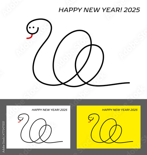 シンプルなヘビのイラストが可愛い年賀状