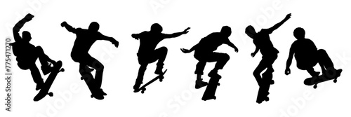 Silhouette illustration of a boy skateboarder in action in vector file