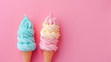 Vibrant assortment of multicolored ice cream flavors on a pink background, perfect for sale