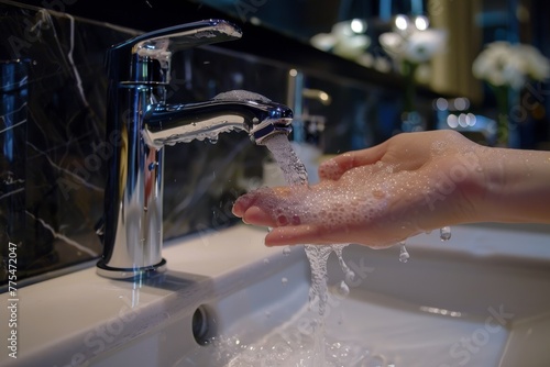 Washing hands under a running water tap