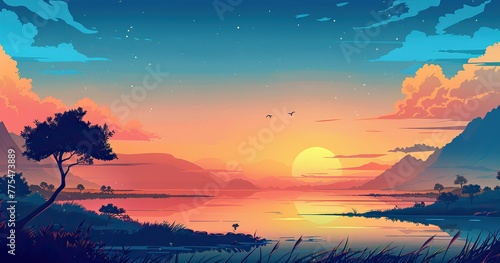 Calm  realistic landscape illustrations with ambient and simple atmosphere