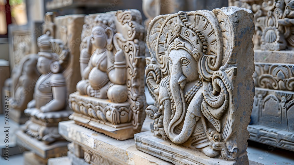 Intricate stone carvings meticulously crafted single motifs smooth surface AI Image