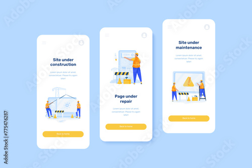 UI onboard screen template set of software maintenance illustration
