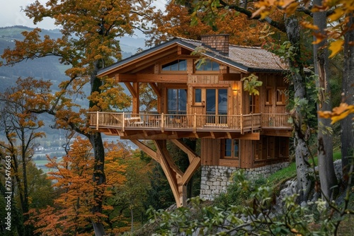 Alpine wooden treehouse in switzerland © Rida