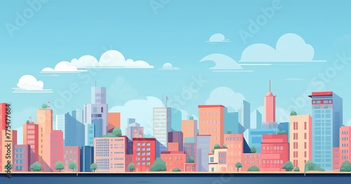 cartoonish city backroung flat colors, minimal, for animation, lateral low view photo