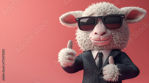 cute Eid al-Adha wallpaper, bakra eid mubarak, concept, cute sheep in coat pent and glasses with copy space photo