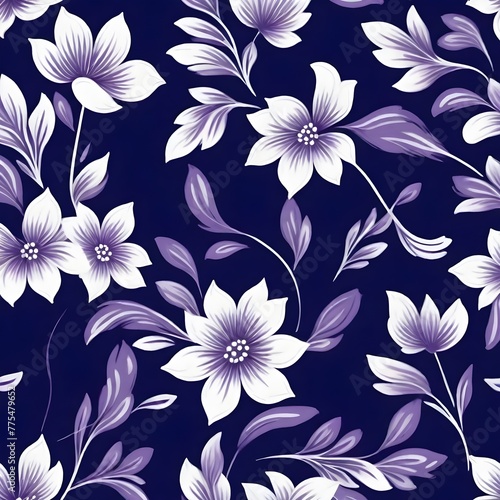 Blue background and white and purple flowers