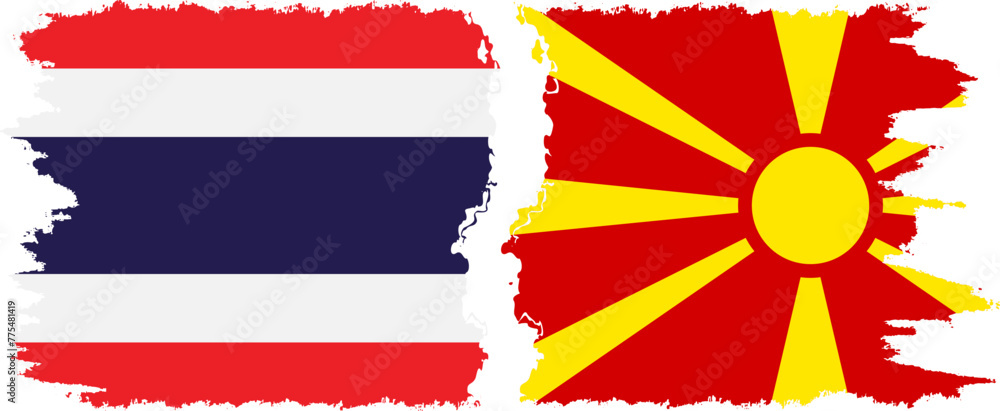 Obraz premium Northern Macedonia and Thailand grunge flags connection vector