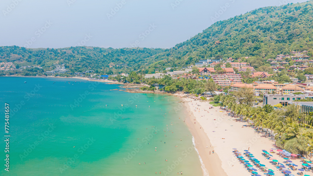 Patong Beach Popular places. afternoon light sky and blue ocean are on the back of white Phuket sea is the one of landmarks on Phuket island Thailand.