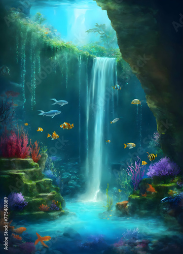 Underwater world filled with fish and coral, creating a mesmerizing scene. A variety of fish exploring a coral reef in a stunning underwater,An enchanting underwater world teeming with vibrant fishes