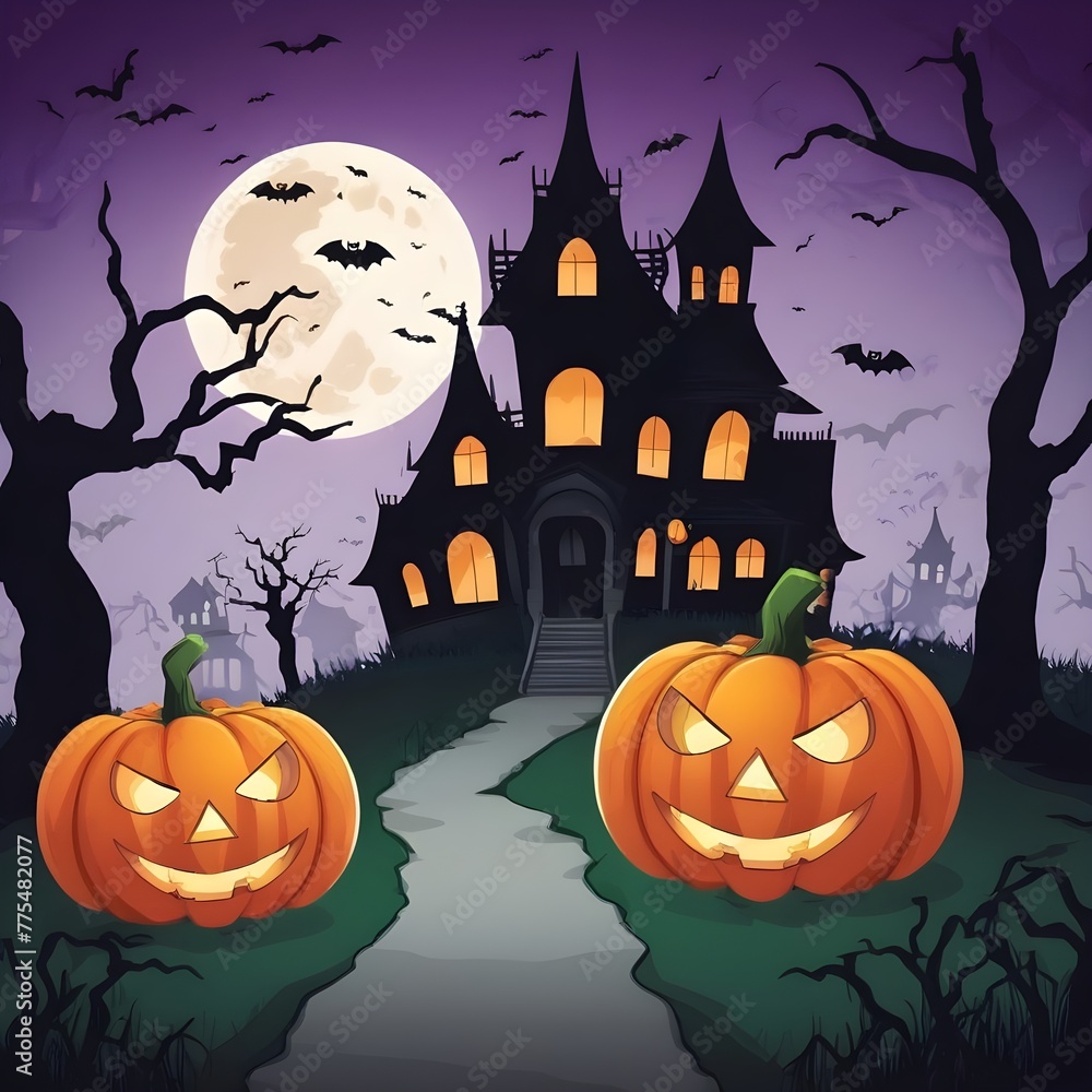 Clip art of castle on dark background with pumpkins for halowen night. Clip art of castle on dark background with pumpkins for halowen night.