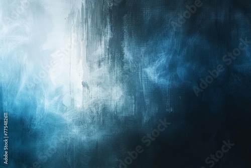 White blue black blurred abstract gradient on dark grainy background, glowing light, large banner size © Hamza