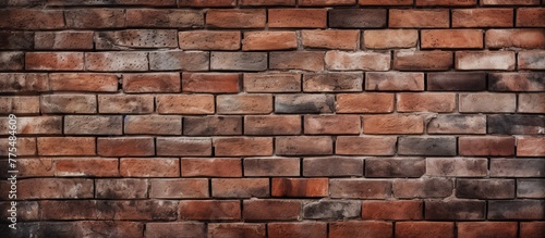 Detailed view of a textured brick wall set against a stark black backdrop, showcasing the rugged surface and intricate patterns photo