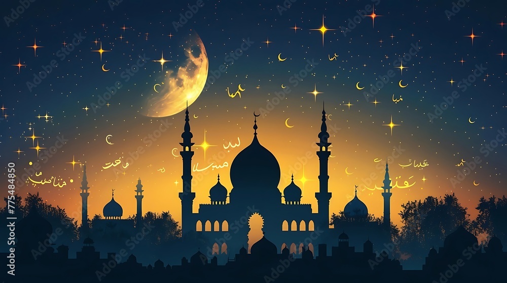 Muslim. Islamic, eid mubarak, graphics design banner poster illustration