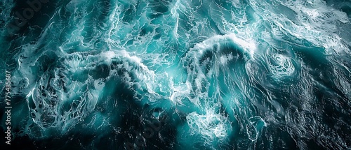 Abstract background, Waves of Sea & river water meet each other during high tide and low tide. Whirlpools of the maelstrom of Saltstraumen. Aerial view waves. Blue water background.  photo