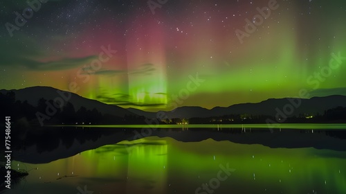 Close-up view of serene lake reflecting enchanting aurora australis
