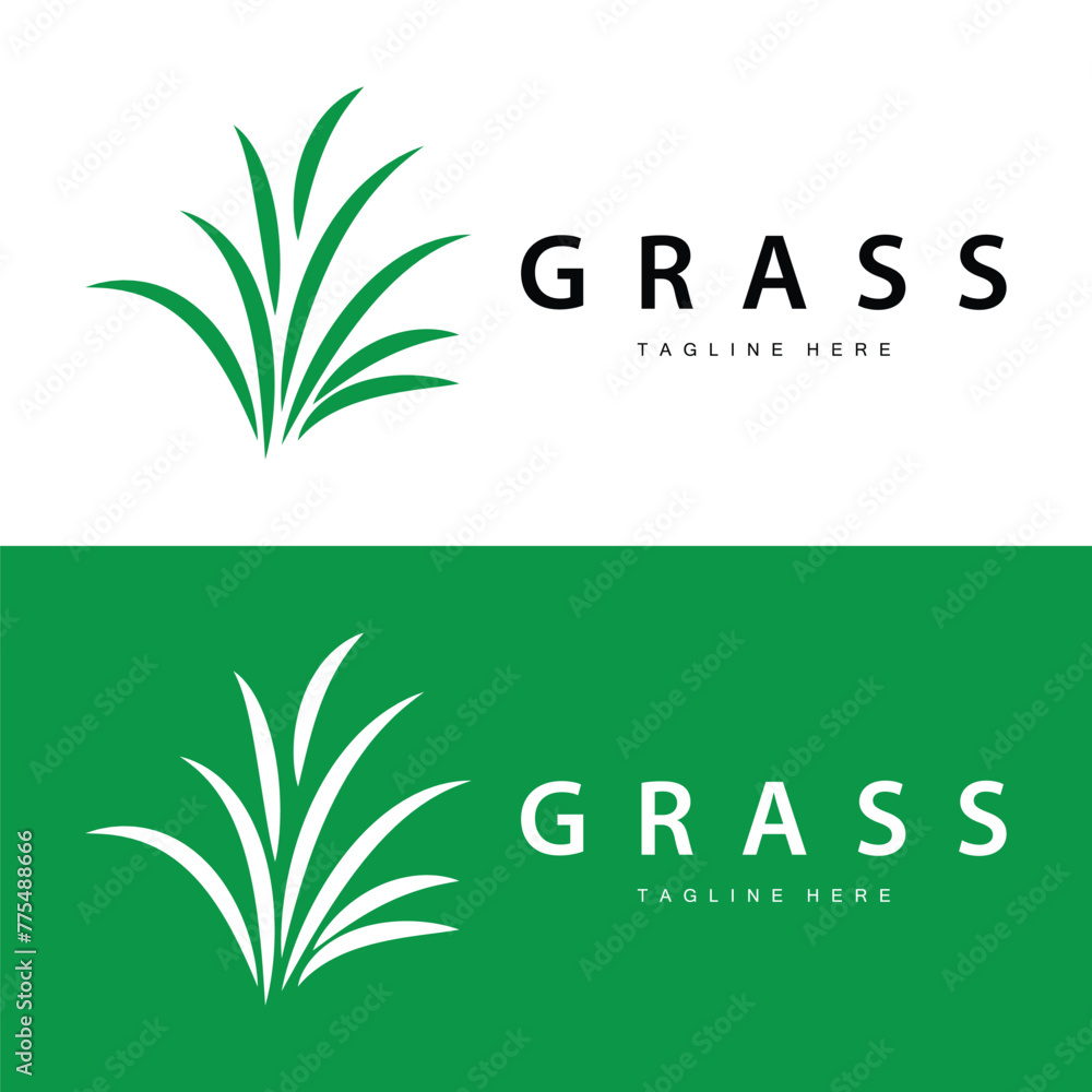 Farm illustration green grass logo design simple natural grass vector template