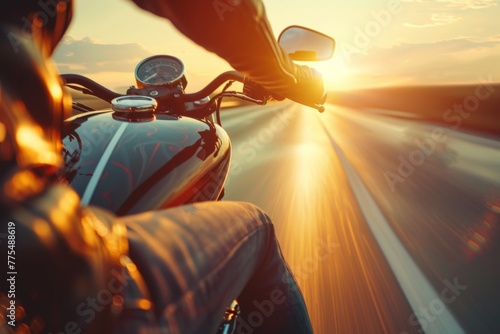 motorcycle on the road in a sunny, Looking for adventure, Generative AI photo