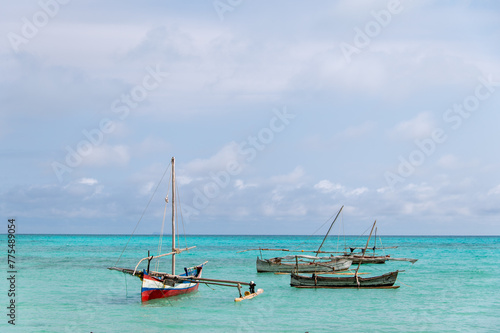 Local fishing boats on the beach at Nosy Iranja in Madagascar © Lesli Woodruff