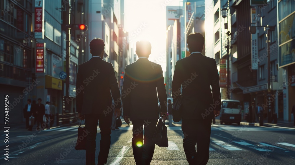 Group of business Japanese people from a wide range of generations rear view