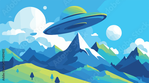 Paper template with UFO flying over earth backgroun