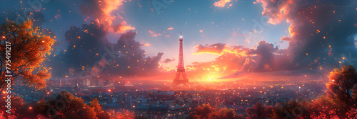 fire in the forest,
Eiffel Tower Rises Above the Beautiful Cityscape #775491217