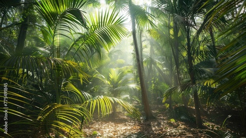 Wild palm forest in sunshine