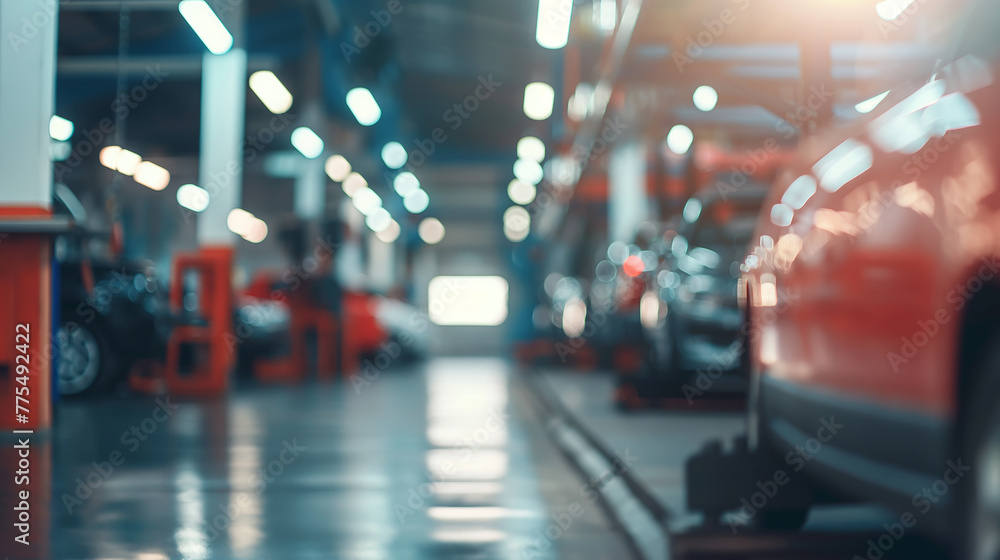 custom made wallpaper toronto digitalAbstract blurred background of car service station interior with bright light in the end of the hall