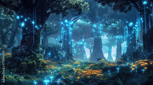 Futuristic Fusion: Cybernetic Jungle of Bioluminescent Flora and Fauna