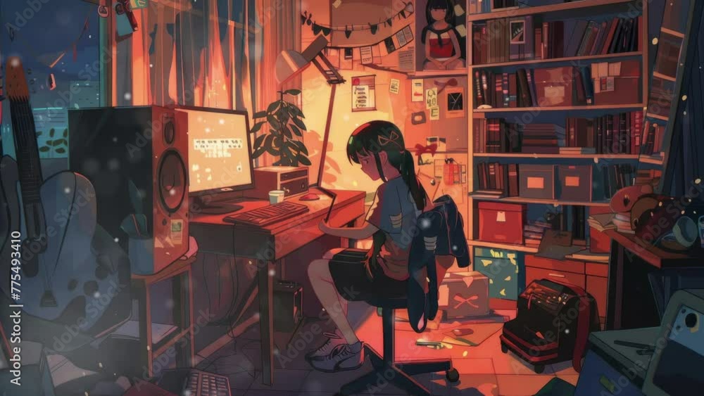 Anime cute girl studying in her room, chill, cozy vibes. Lofi Anime cute girl studying in her room, chill, cozy vibes. Lofi