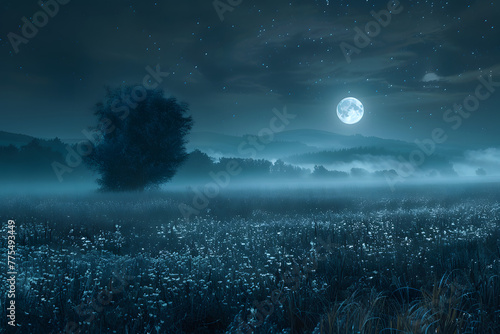 Luna brillante en un paisaje hermoso