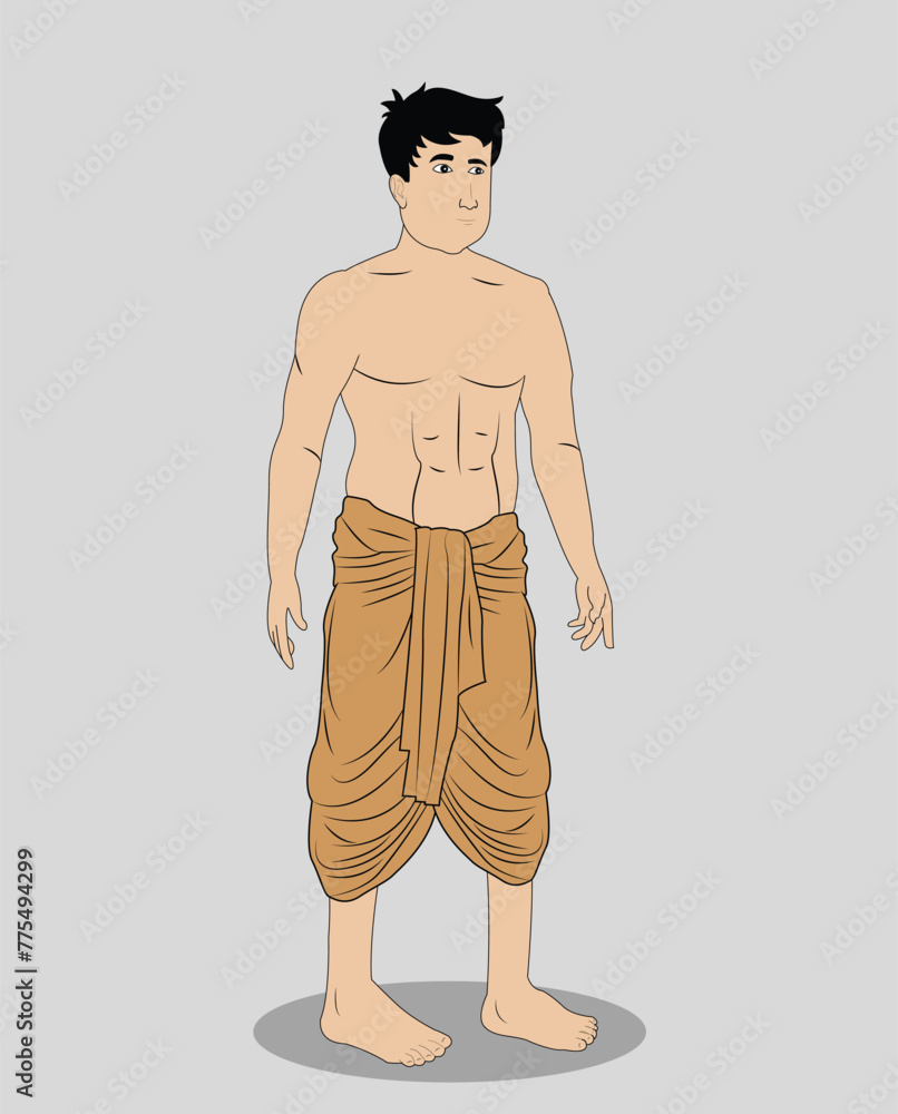 Fototapeta premium A village boy standing three quarter view cartoon character for 2d animation