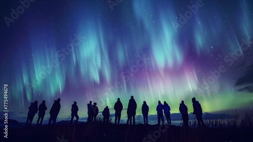 Celestial wonder of aurora borealis captivates group of people
