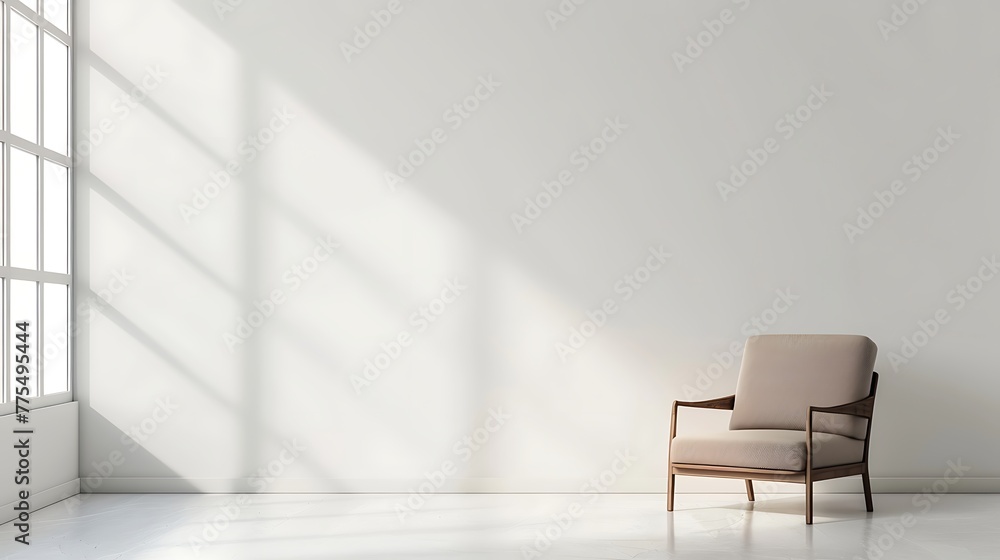 Living room with armchair on empty white colour wall background Living room with armchair on empty white colour wall background