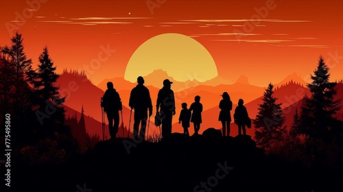 Vibrant silhouettes of a family setting out on a hiking trip to the mountains at sunset, support and understanding in every step" --ar 16:9 --stylize 500 --v 5 Job ID: 98b315c6-2d2d-47e9-804e © Zhanna