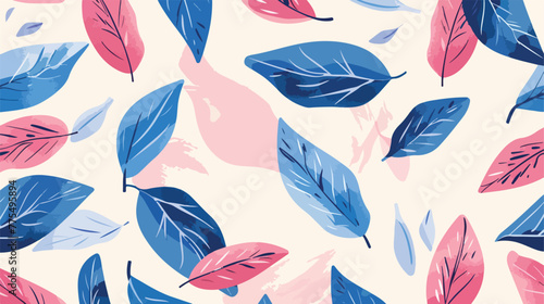 Pink and blue tea leaves pattern. Seamless backgrou © Mishi