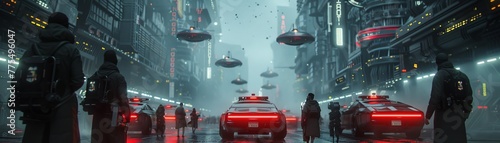 Create a striking visual narrative depicting a group of rebels using creative tactics to outsmart surveillance technology in a futuristic, dystopian landscape Use futuristic elements 