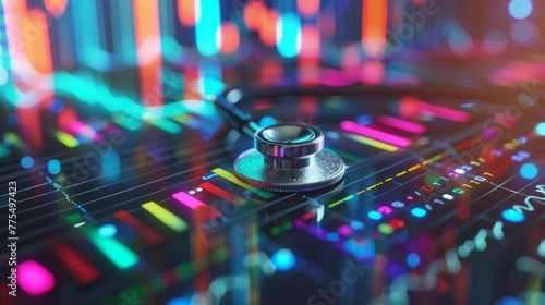 A stethoscope placed on top of a vibrant and colorful background, symbolizing medical care and health photo