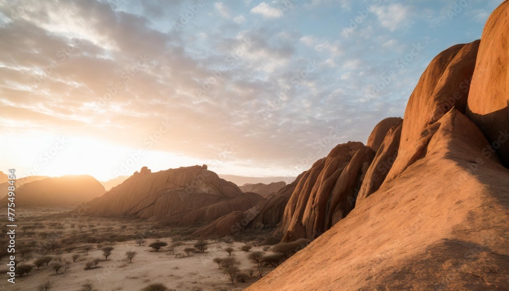huge cliffs at sunset among the mountains in spitzkoppe namibia