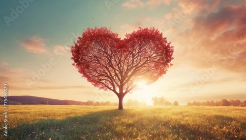 tree of love red heart shaped tree landscape valentine s day background