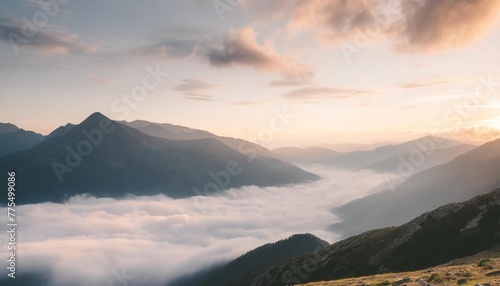 morning mountain landscape with clouds and alpine panorama morning mist breathtaking natural scenery travel and tourism concept images refreshing and relaxing nature images © Adrian