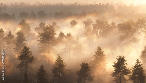trees in the fog the smoke in the forest in the morning a misty morning among the trees 3d rendering