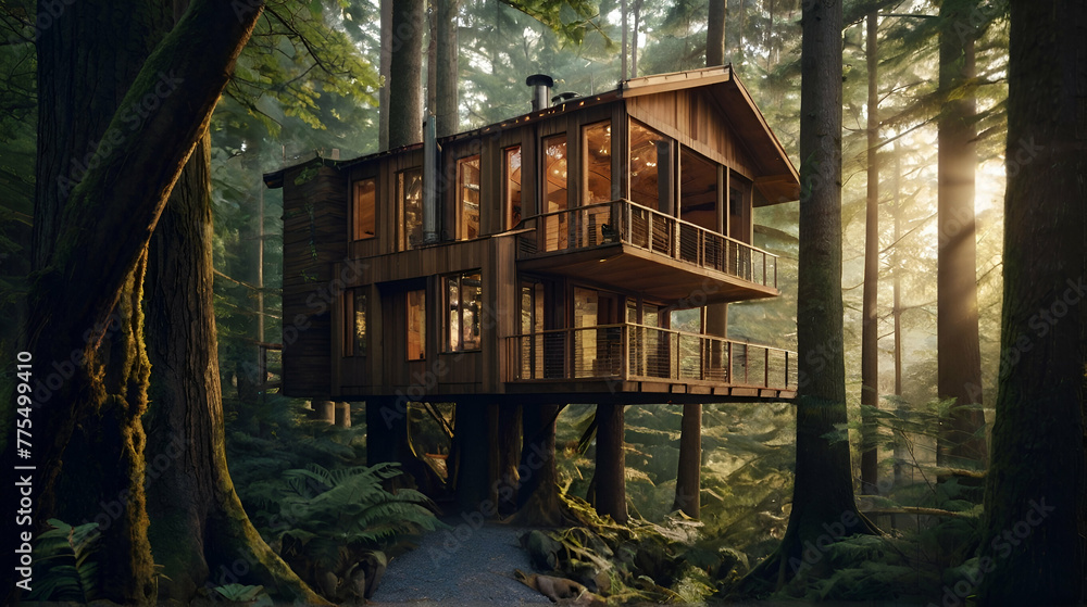 Obraz premium Reflections from the Old Wooden House with nice look