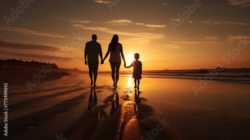 Silhouette of a family on beach 