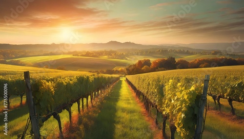 ai generated ai generative green fresh outdoor nature farm countryside vineyard landscape background graphic art