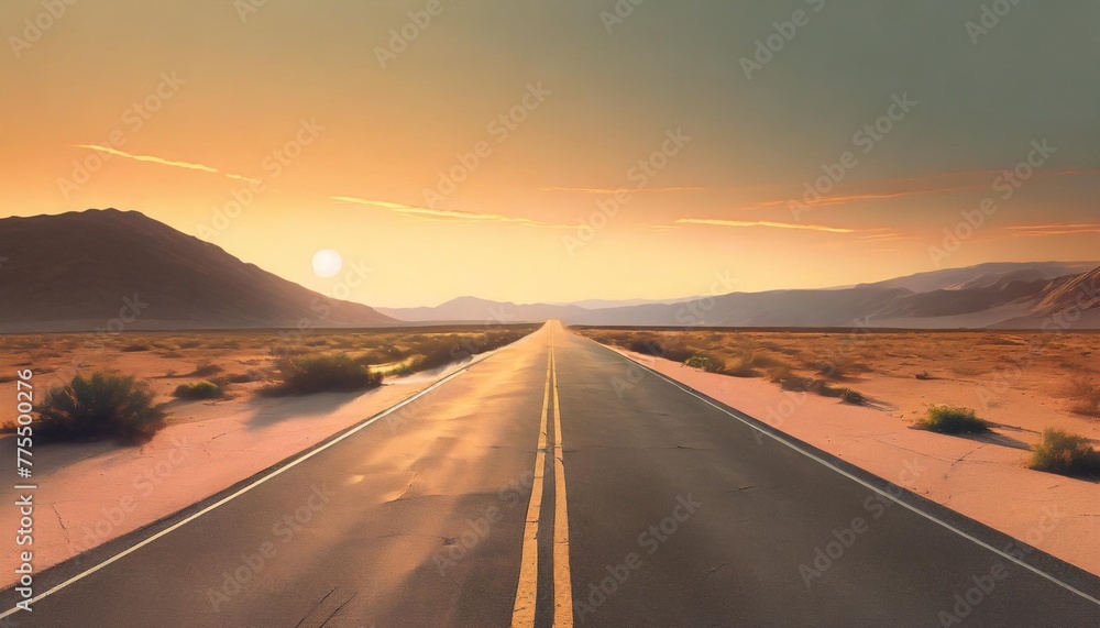 desolate empty road stretching through a desert ai generated illustration