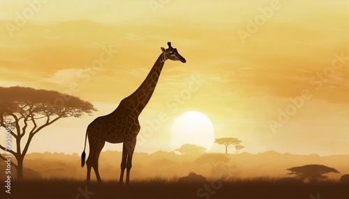 a giraffe standing illustration african nature with a wild giraffe black silhouette of a giraffe wild animal jungle background