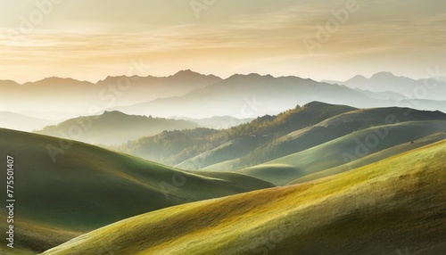 abstract green nature landscape with mountains and hills background minimalistic illustration generative ai
