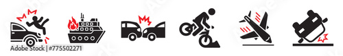 Set of various vehicle accidents. Vehicle crash. Road accident. Icon design.