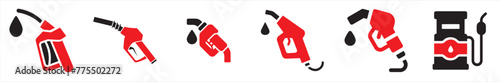 Creative vector illustration of icons related to fueling nozzle gasoline, diesel, gas isolated on transparent background. Fueling icons set.